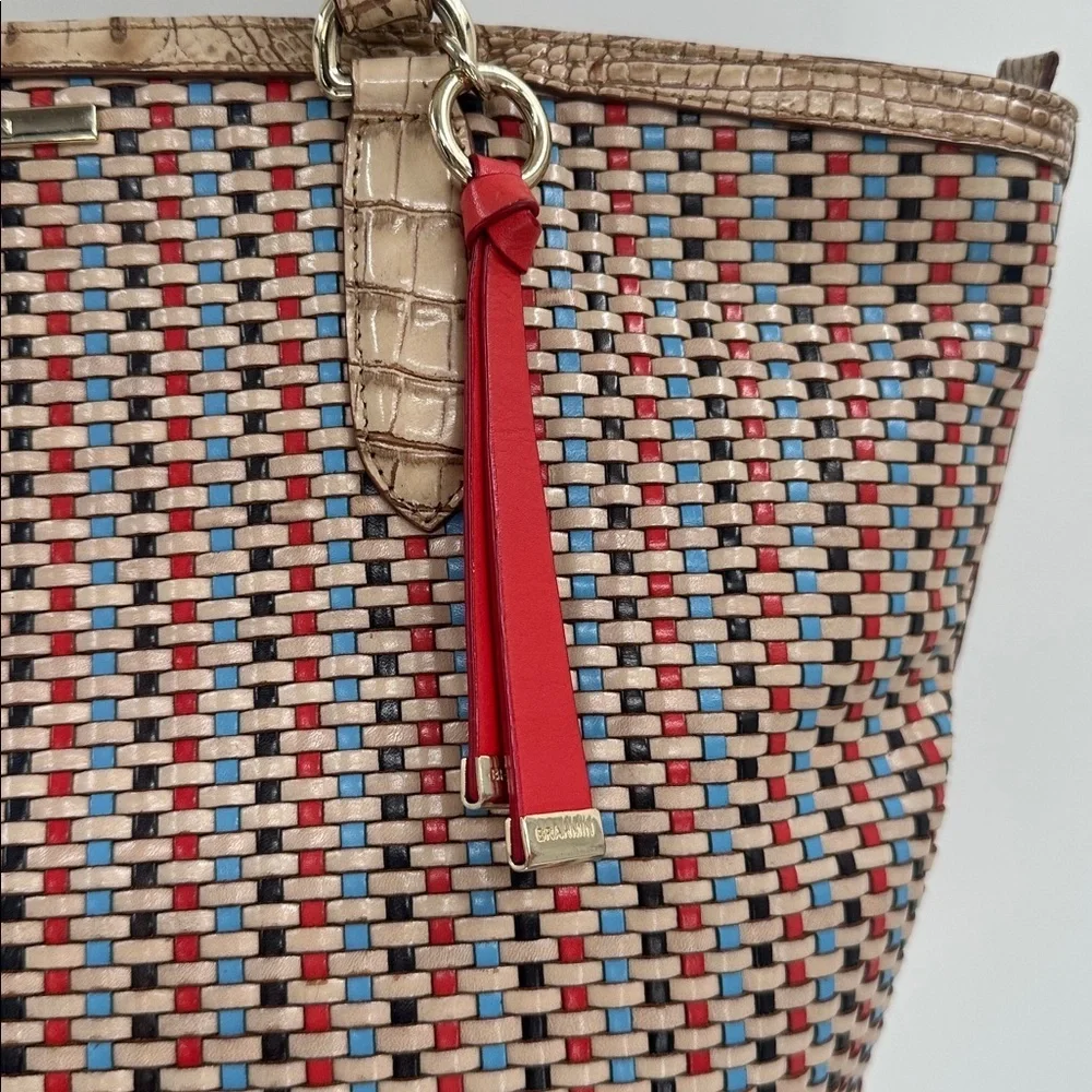 Brahmin Bowie Woven Tote Bag with Red Hanging Accent - Picture 2 of 12